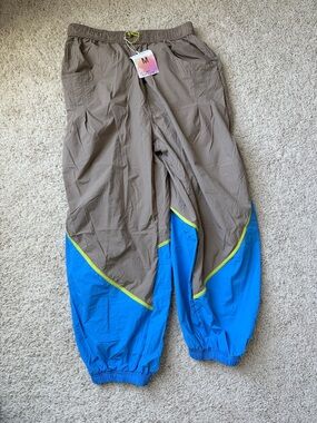 Womens Colorblock track pants with Blue and Brown Panels